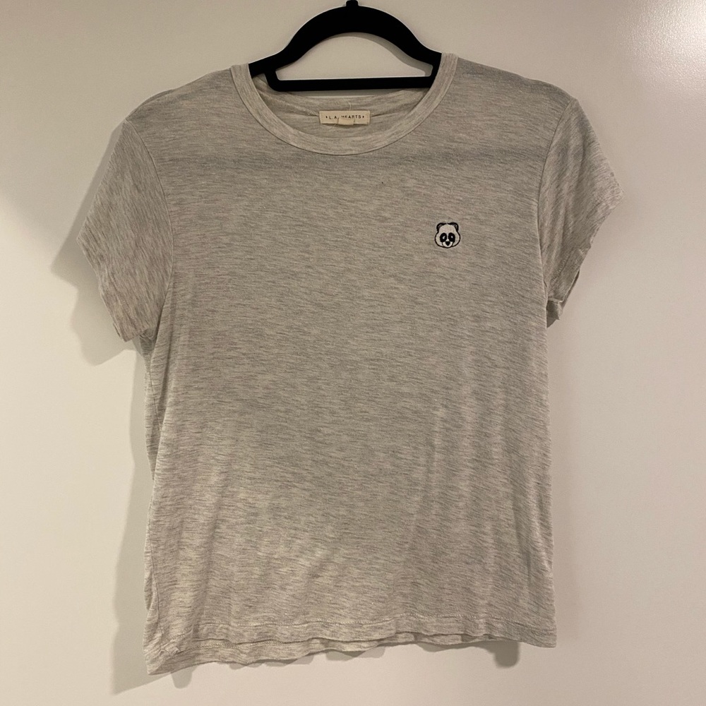 Heather Grey Embroidered Panda Tee Shirt
